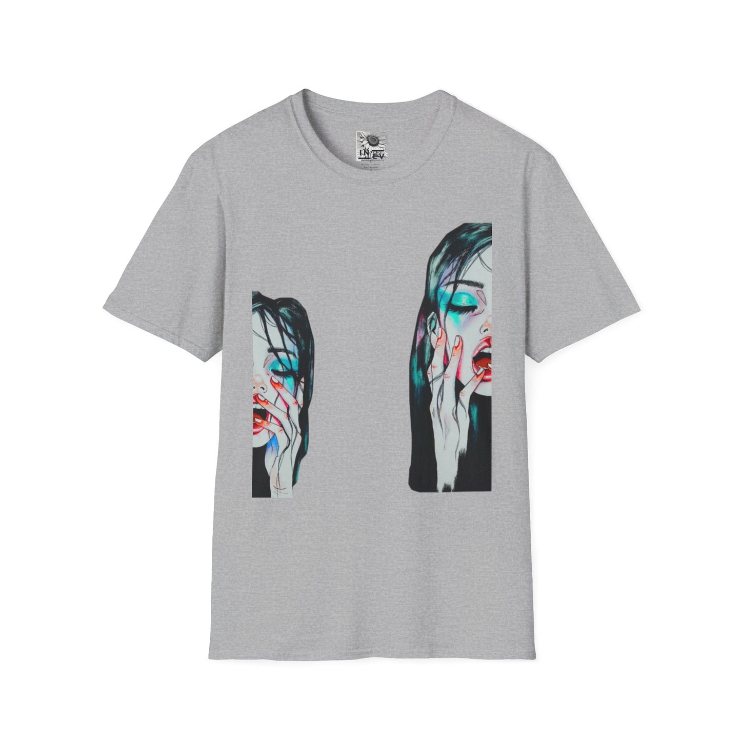 Abstract Dual Portrait Art Tee — Moody Glitch Graphic T-Shirt