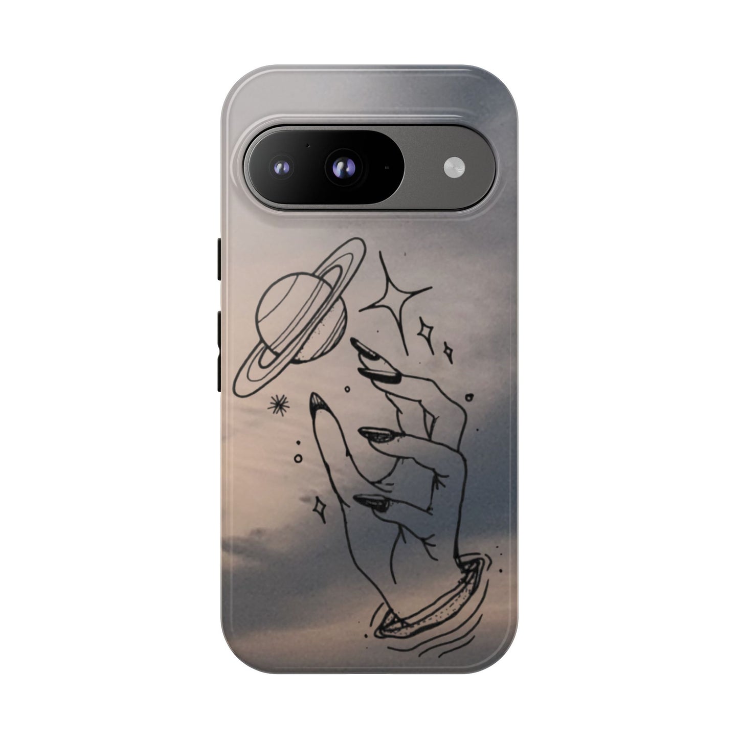 Celestial Hand Phone Case — Matte Sky Background with Saturn & Stars
