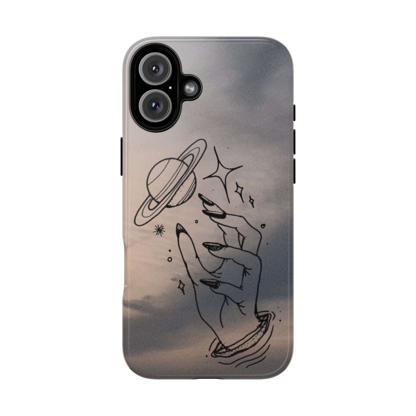 Celestial Hand Phone Case — Matte Sky Background with Saturn & Stars