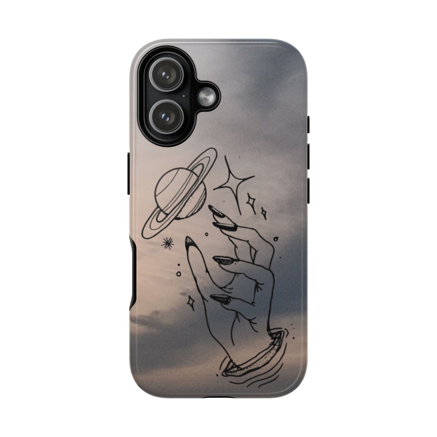 Celestial Hand Phone Case — Matte Sky Background with Saturn & Stars