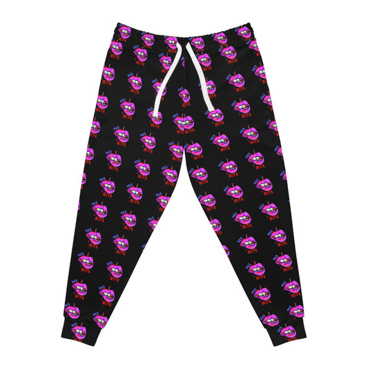 Yes i Bite Graphic Joggers — Women's Black All-Over-Print Lounge Pants