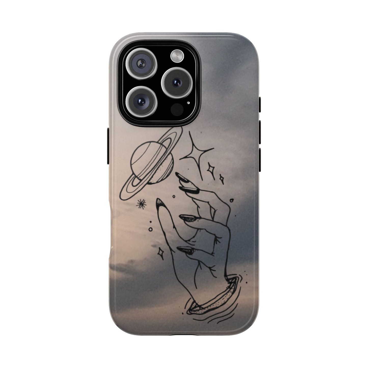 Celestial Hand Phone Case — Matte Sky Background with Saturn & Stars