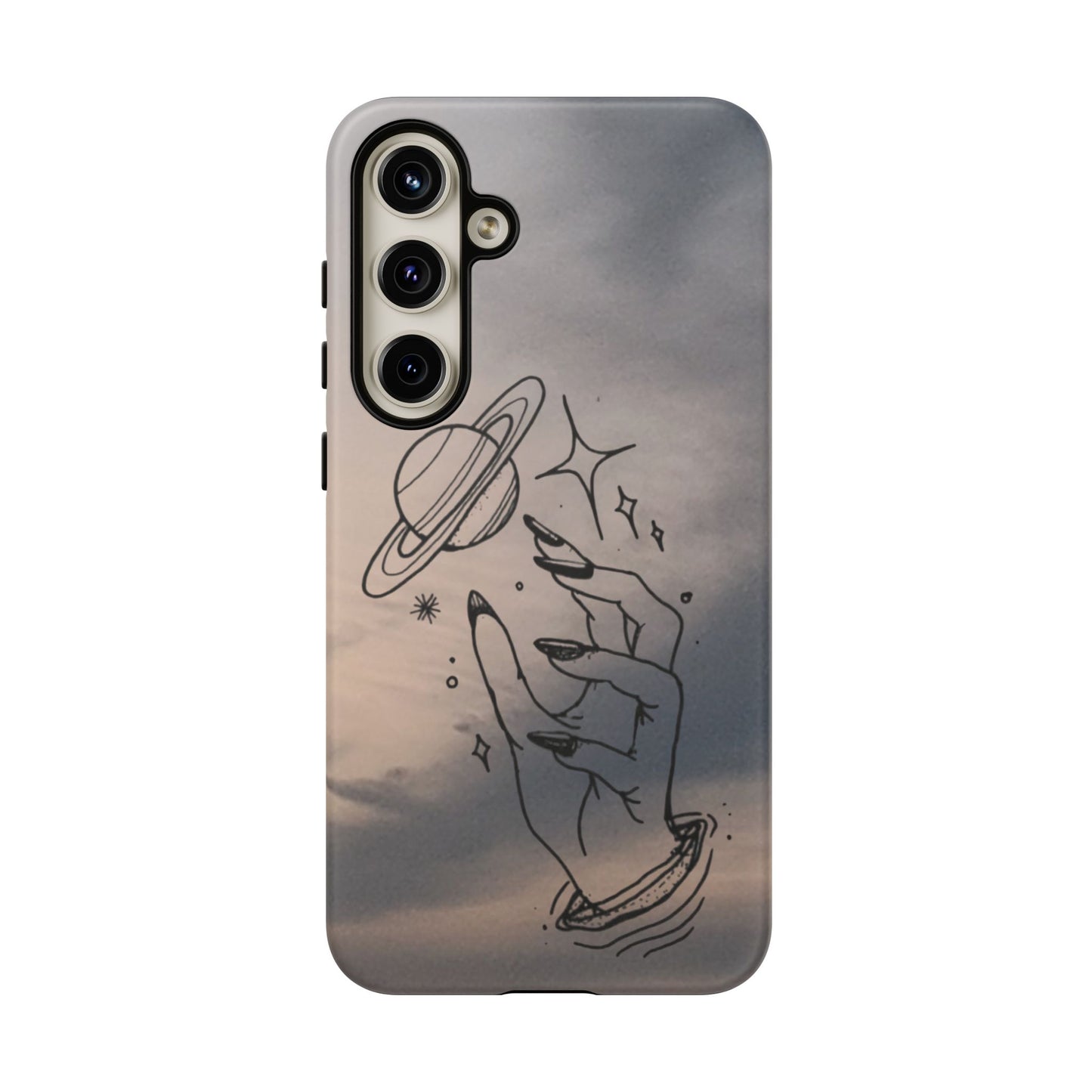 Celestial Hand Phone Case — Matte Sky Background with Saturn & Stars