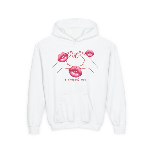 Youth Heart Hands Hoodie — I (heart) you Kisses Graphic Sweatshirt