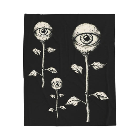 Mystic Eye Flower Velveteen Plush Blanket — Gothic Botanical Throw