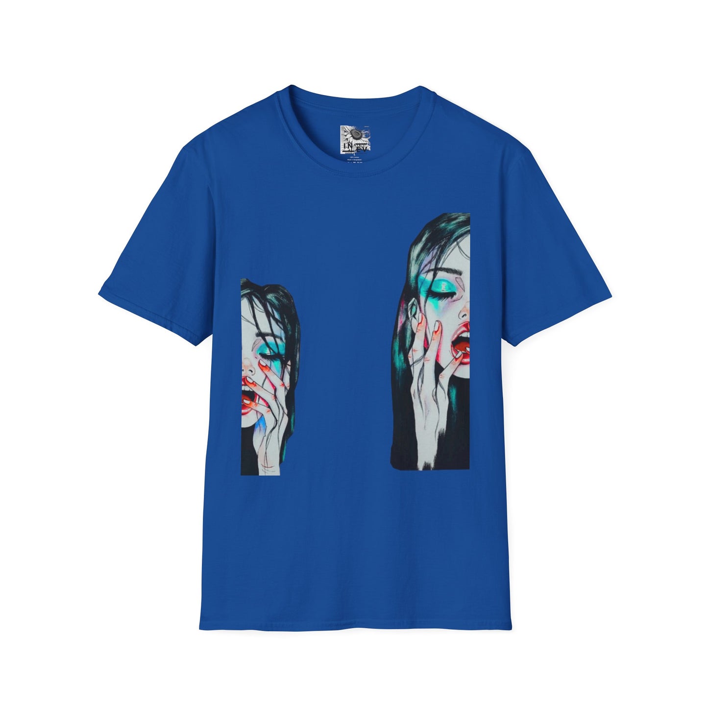 Abstract Dual Portrait Art Tee — Moody Glitch Graphic T-Shirt