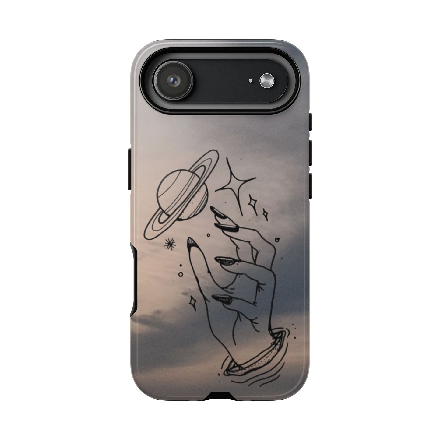 Celestial Hand Phone Case — Matte Sky Background with Saturn & Stars