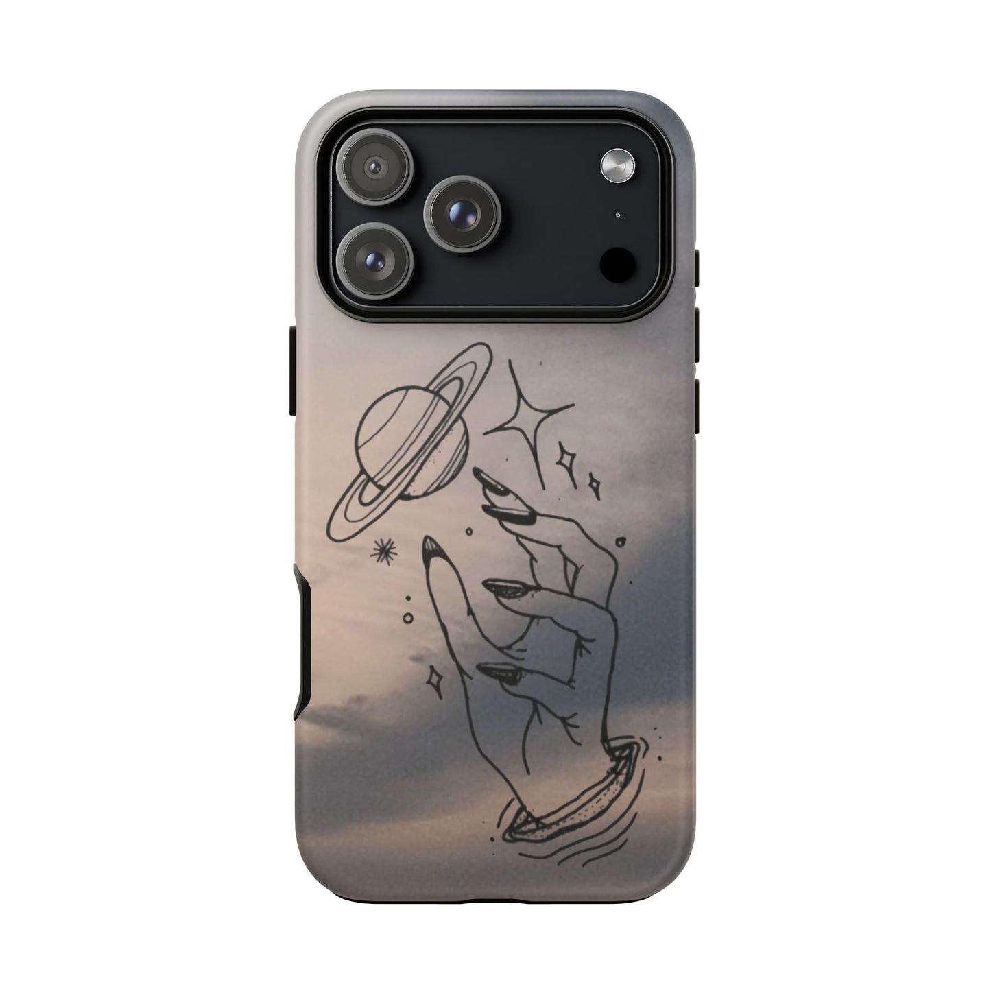 Celestial Hand Phone Case — Matte Sky Background with Saturn & Stars