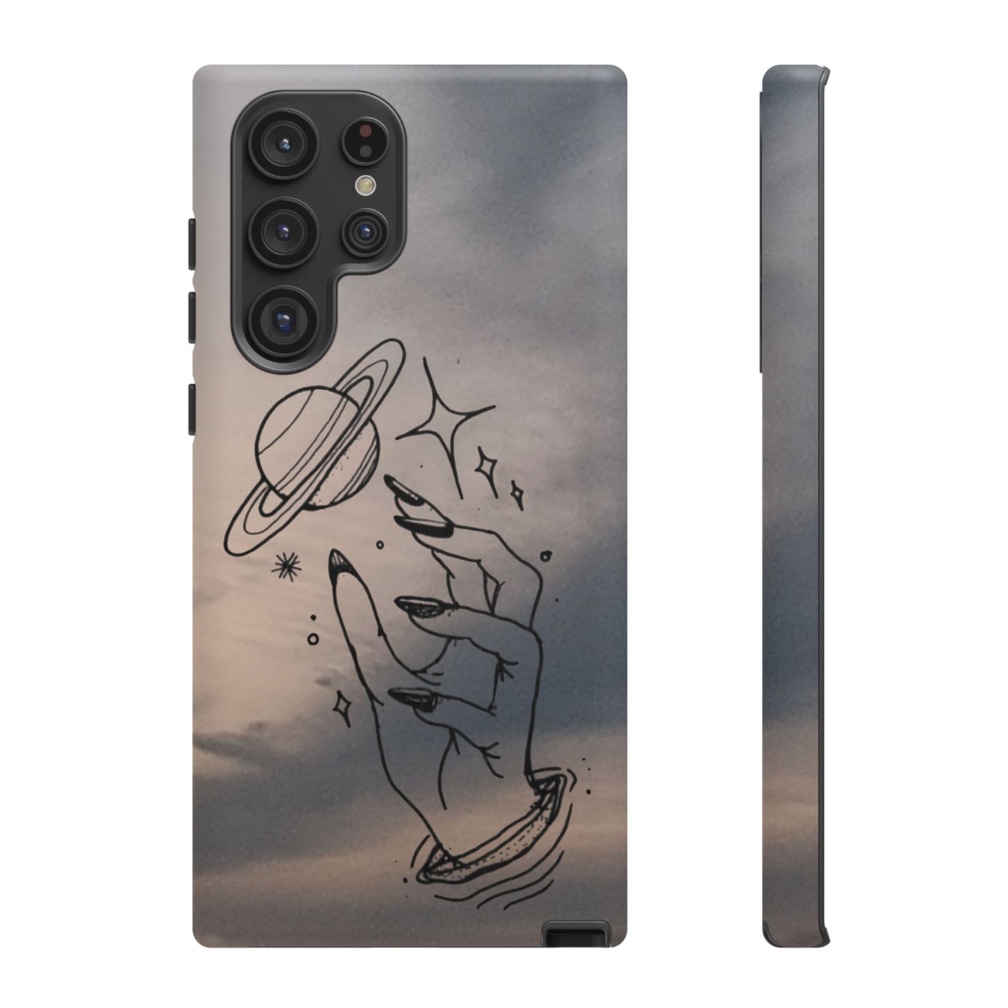 Celestial Hand Phone Case — Matte Sky Background with Saturn & Stars