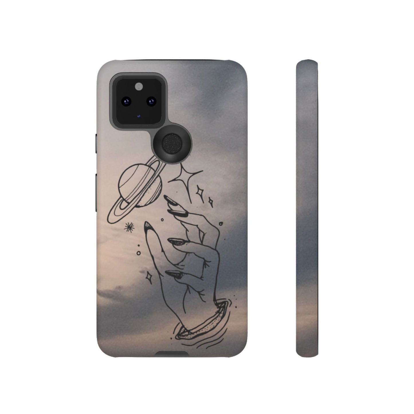 Celestial Hand Phone Case — Matte Sky Background with Saturn & Stars