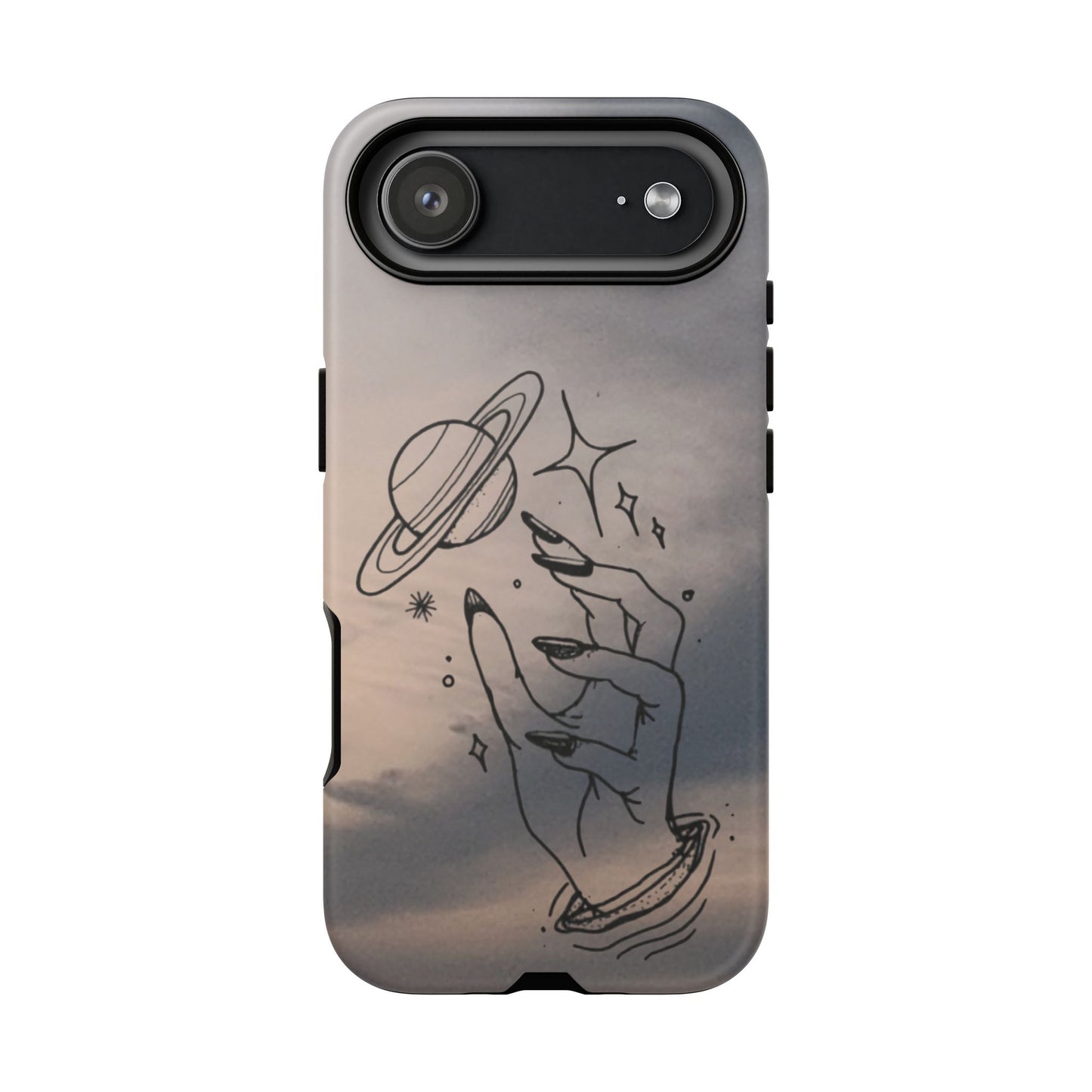 Celestial Hand Phone Case — Matte Sky Background with Saturn & Stars