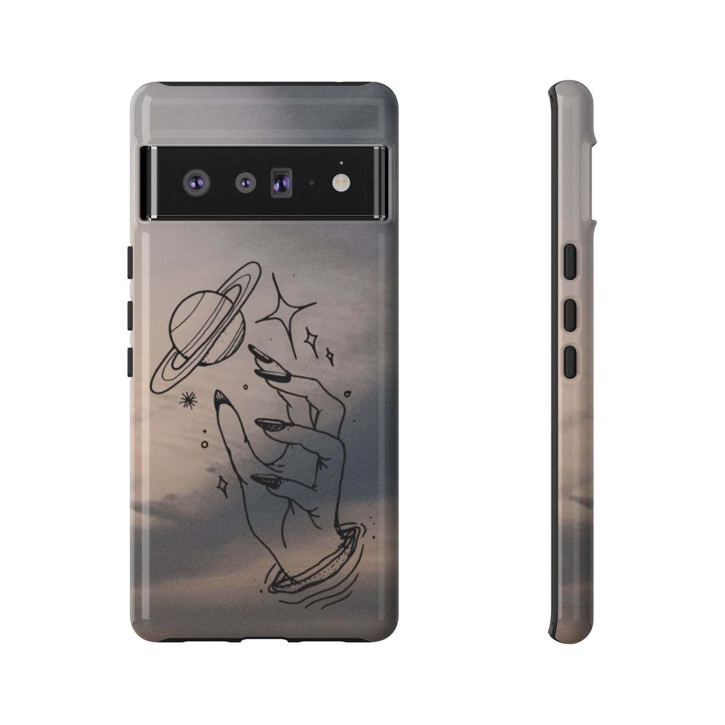 Celestial Hand Phone Case — Matte Sky Background with Saturn & Stars