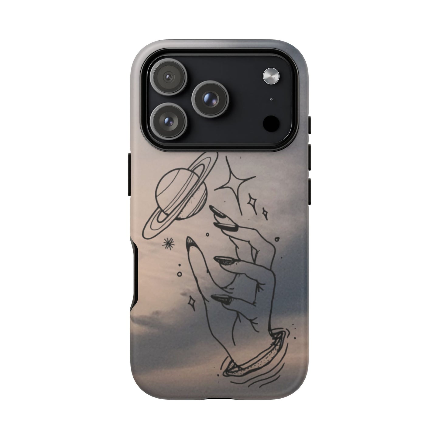 Celestial Hand Phone Case — Matte Sky Background with Saturn & Stars