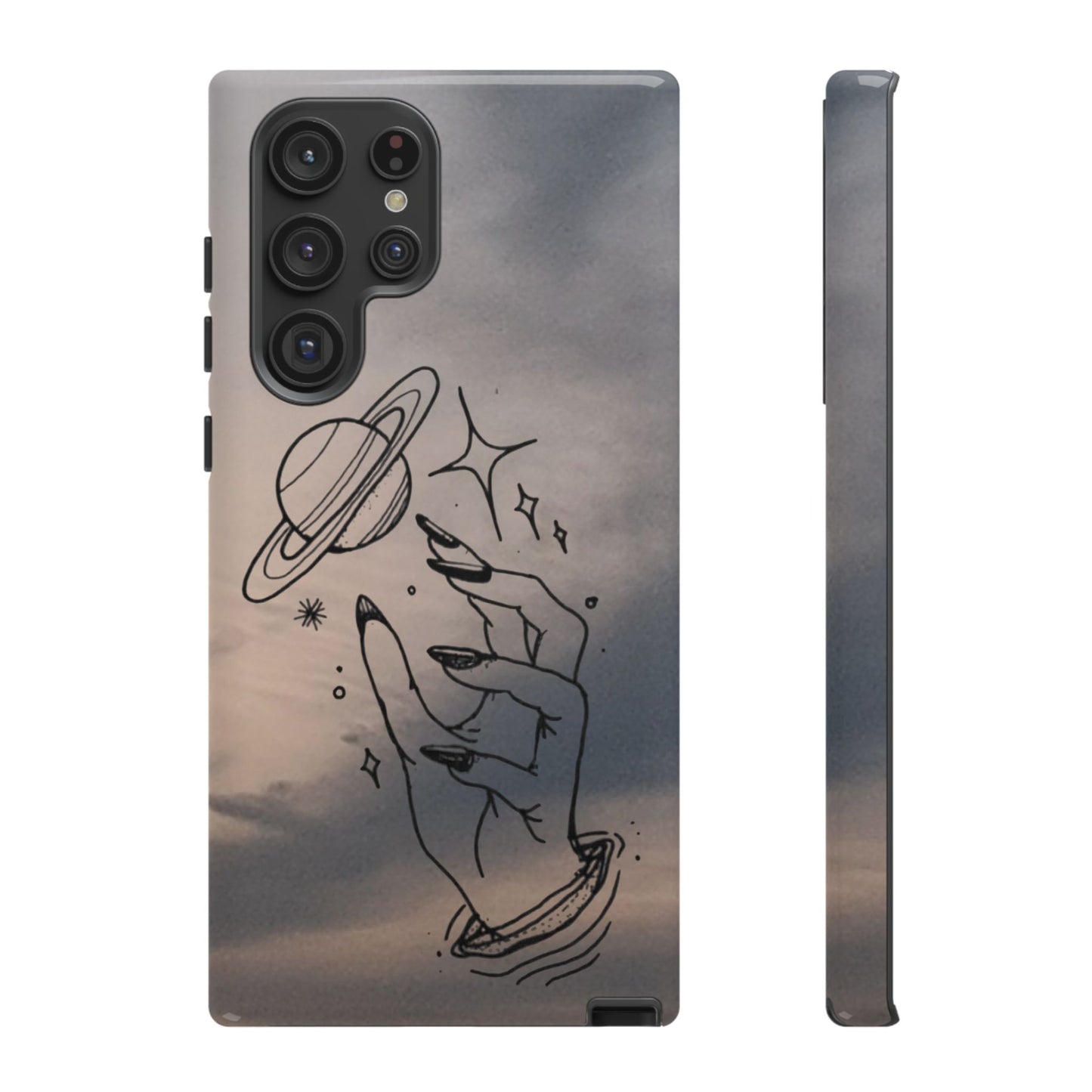Celestial Hand Phone Case — Matte Sky Background with Saturn & Stars