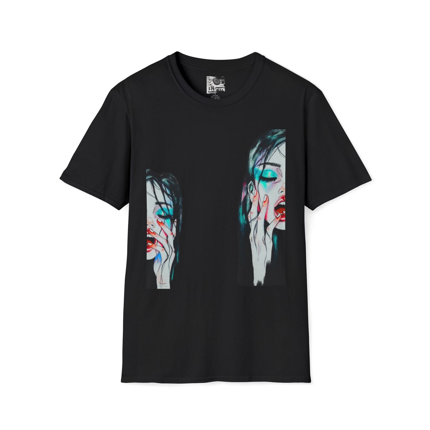 Abstract Dual Portrait Art Tee — Moody Glitch Graphic T-Shirt
