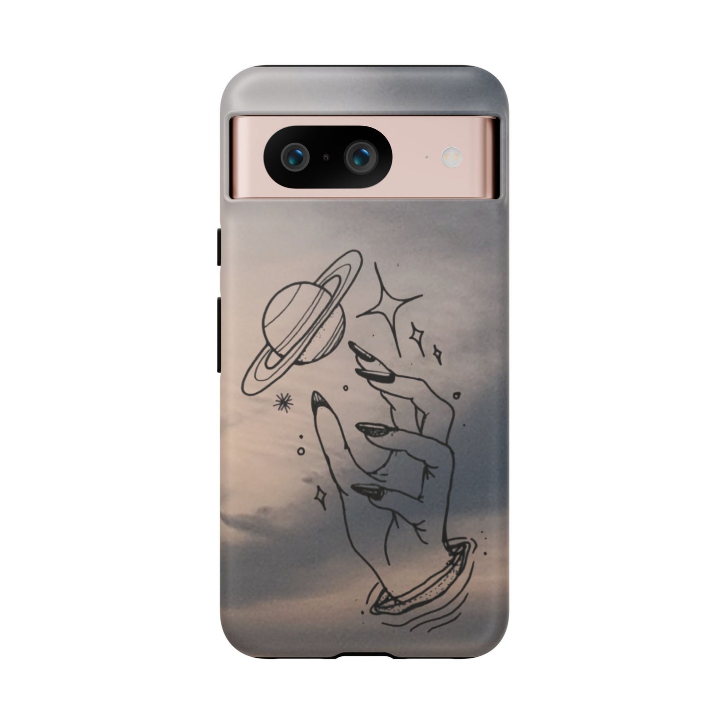 Celestial Hand Phone Case — Matte Sky Background with Saturn & Stars
