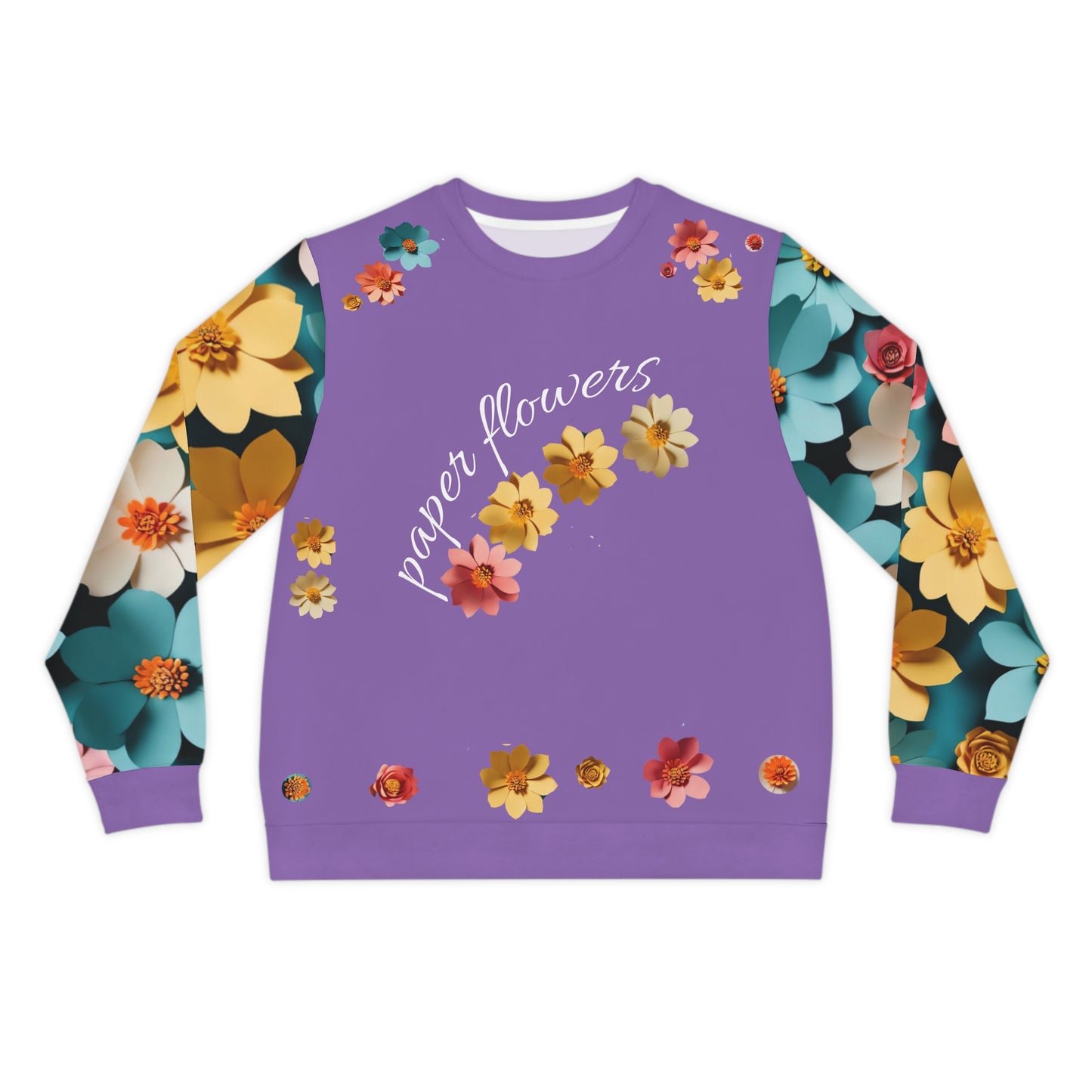 Floral 'Paper Flowers' Lightweight Sweatshirt – Purple All-Over Print