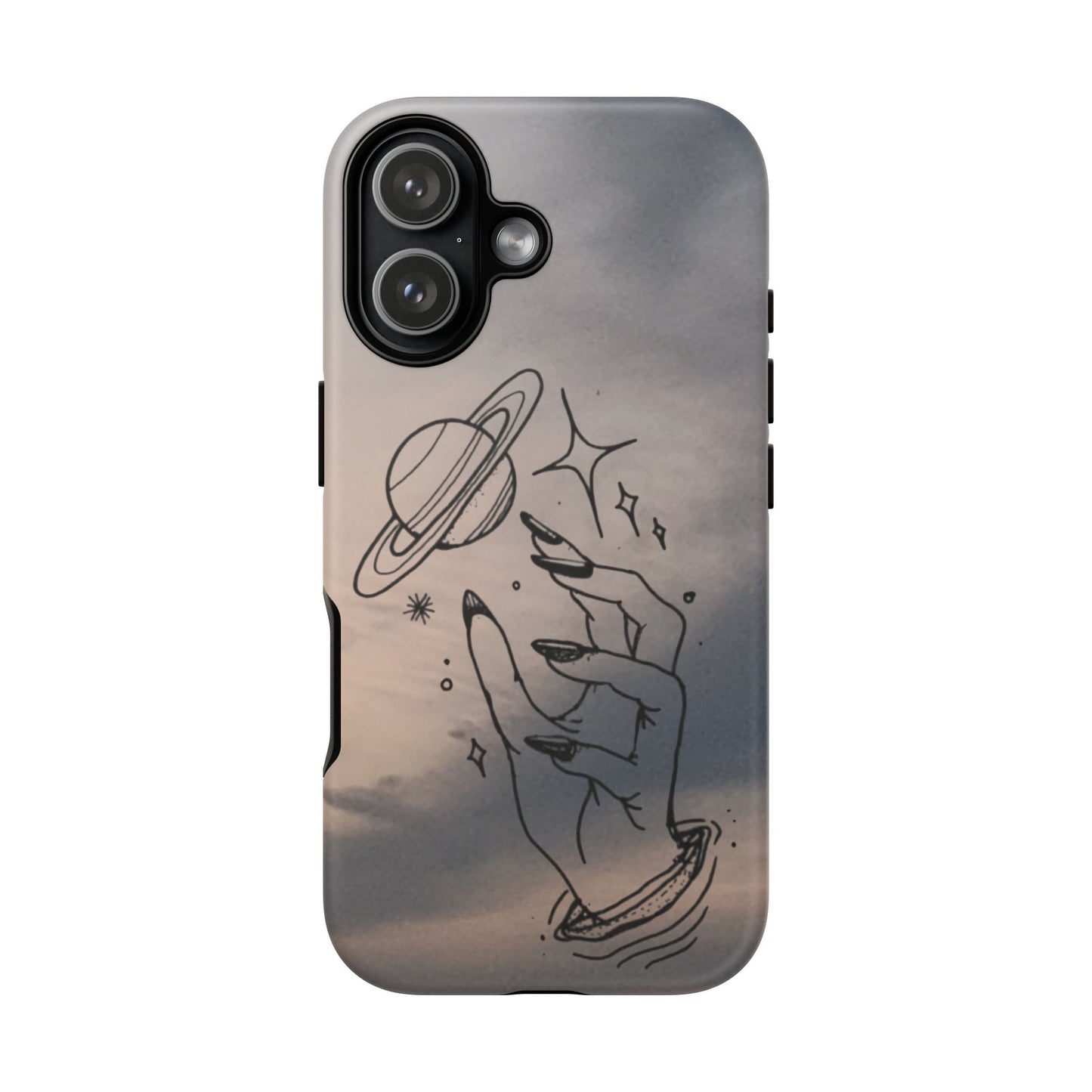 Celestial Hand Phone Case — Matte Sky Background with Saturn & Stars
