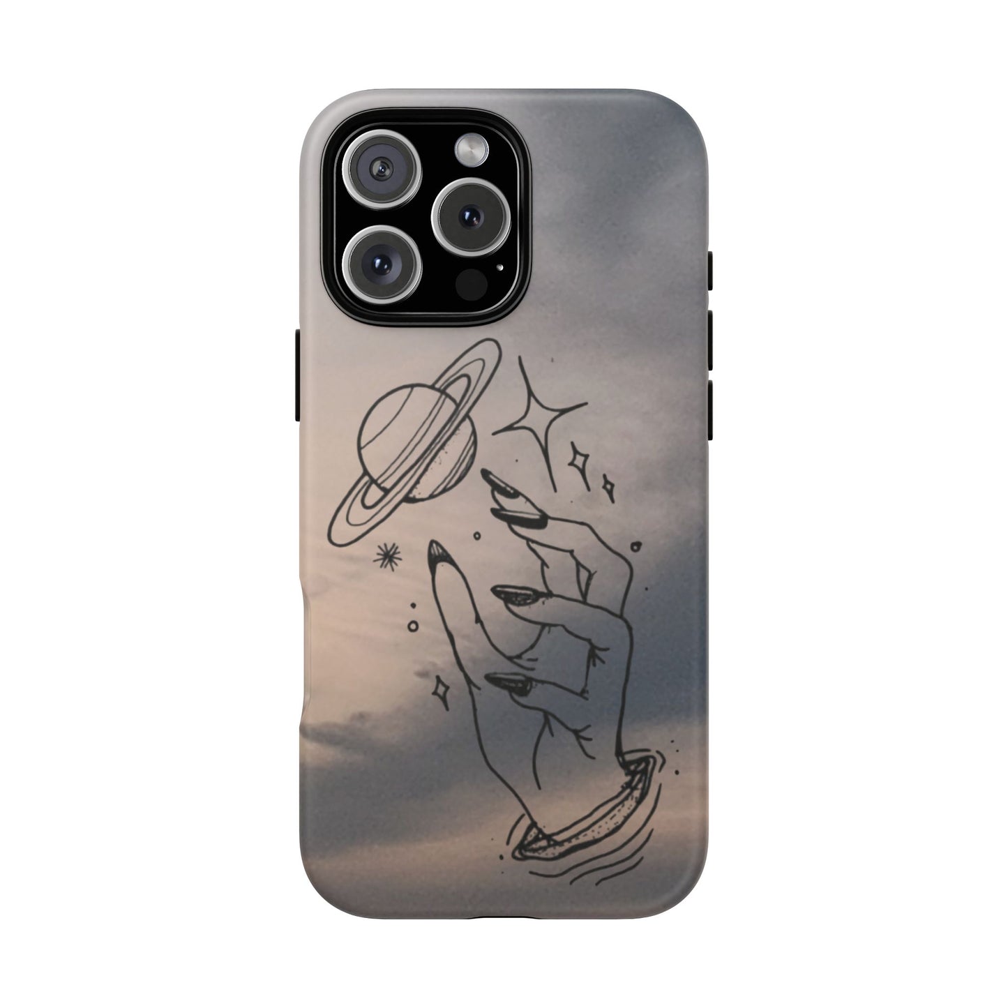 Celestial Hand Phone Case — Matte Sky Background with Saturn & Stars