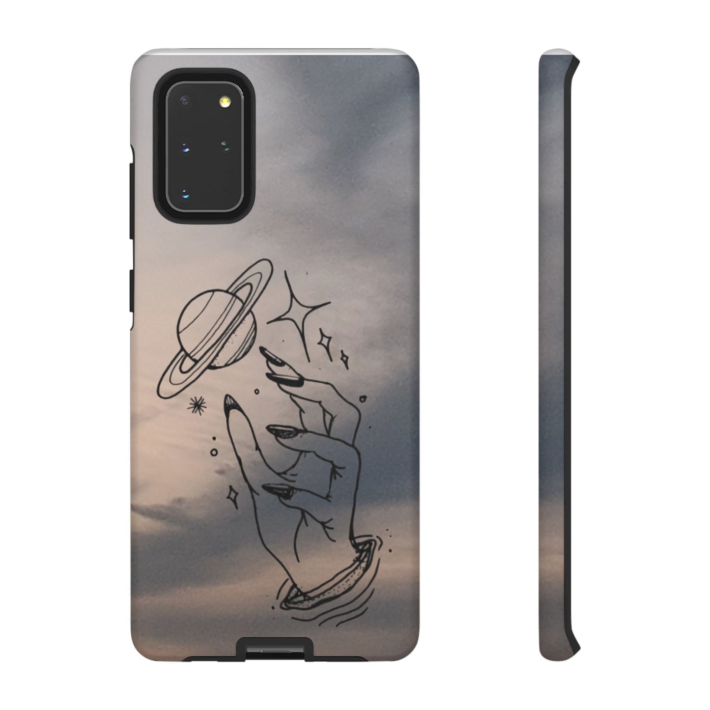 Celestial Hand Phone Case — Matte Sky Background with Saturn & Stars