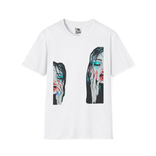 Abstract Dual Portrait Art Tee — Moody Glitch Graphic T-Shirt