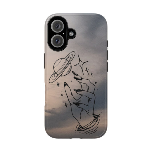 Celestial Hand Phone Case — Matte Sky Background with Saturn & Stars