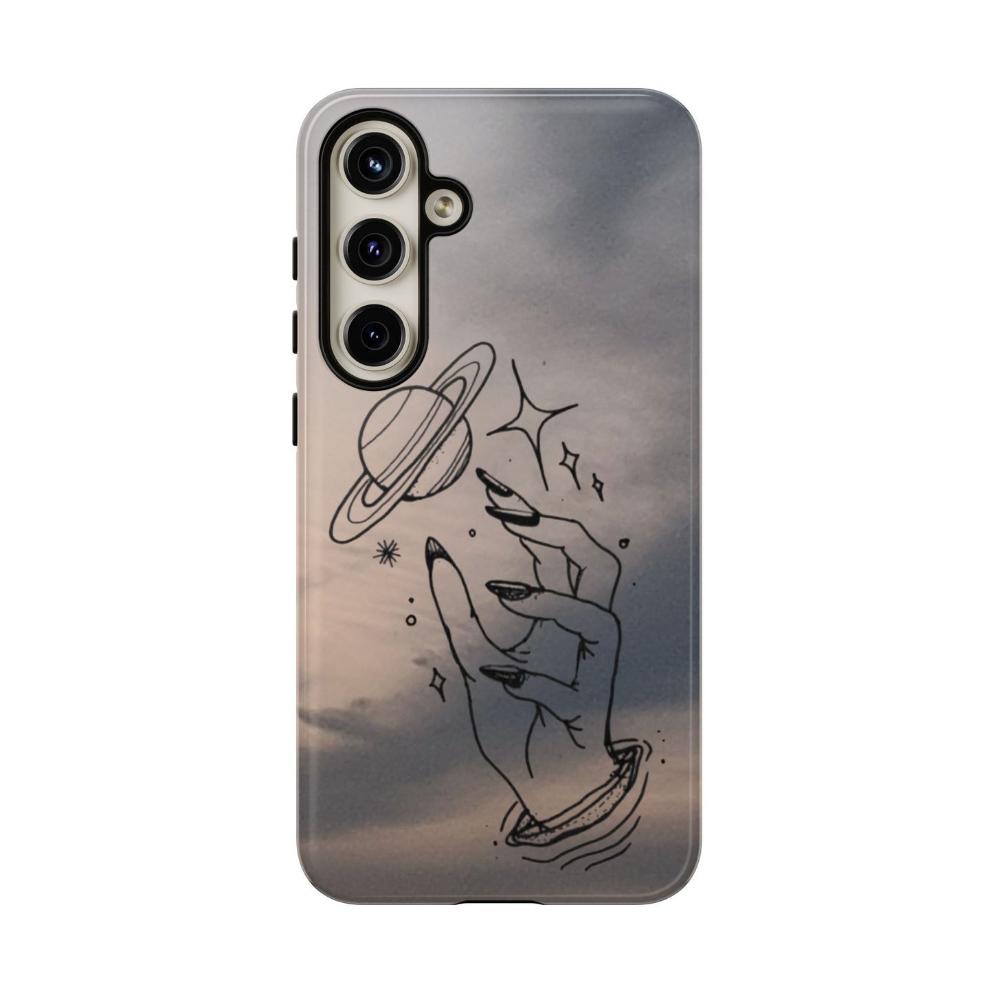 Celestial Hand Phone Case — Matte Sky Background with Saturn & Stars