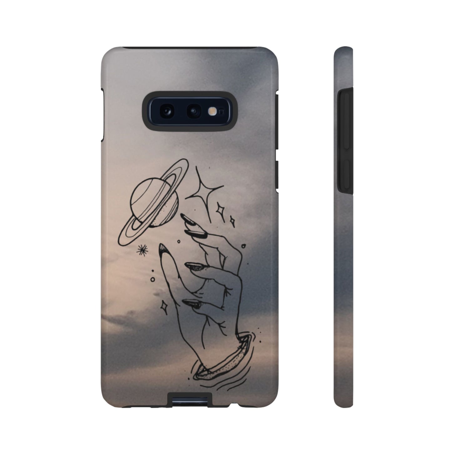 Celestial Hand Phone Case — Matte Sky Background with Saturn & Stars