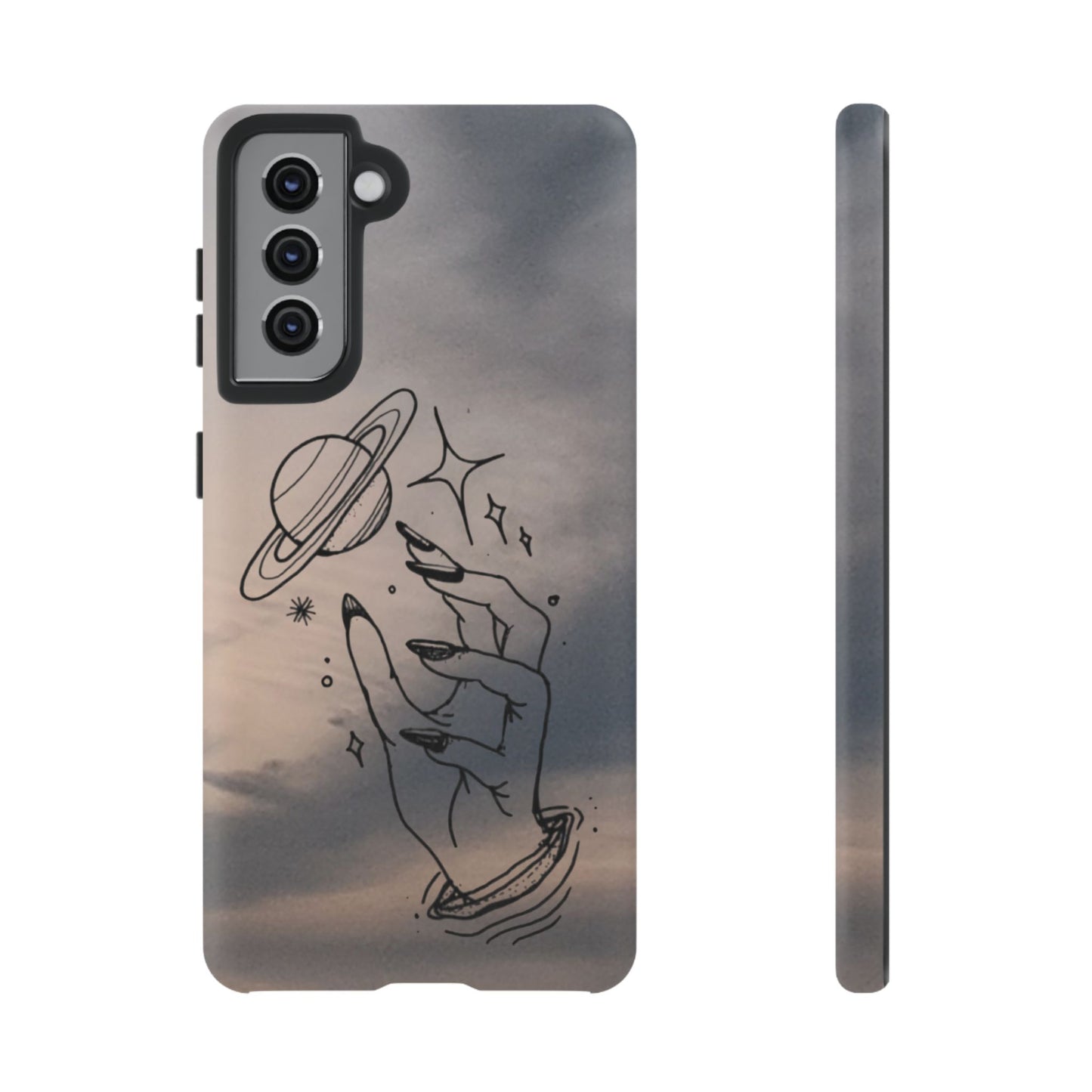Celestial Hand Phone Case — Matte Sky Background with Saturn & Stars