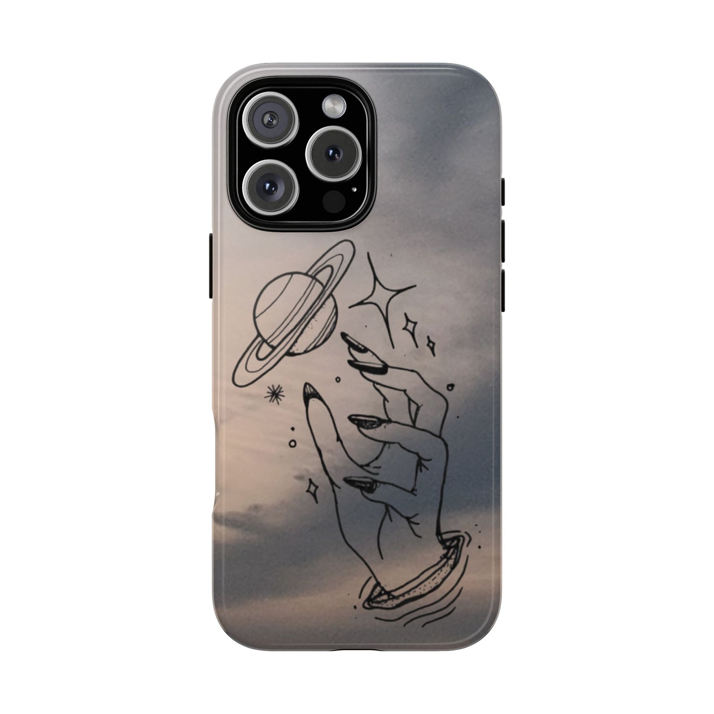 Celestial Hand Phone Case — Matte Sky Background with Saturn & Stars