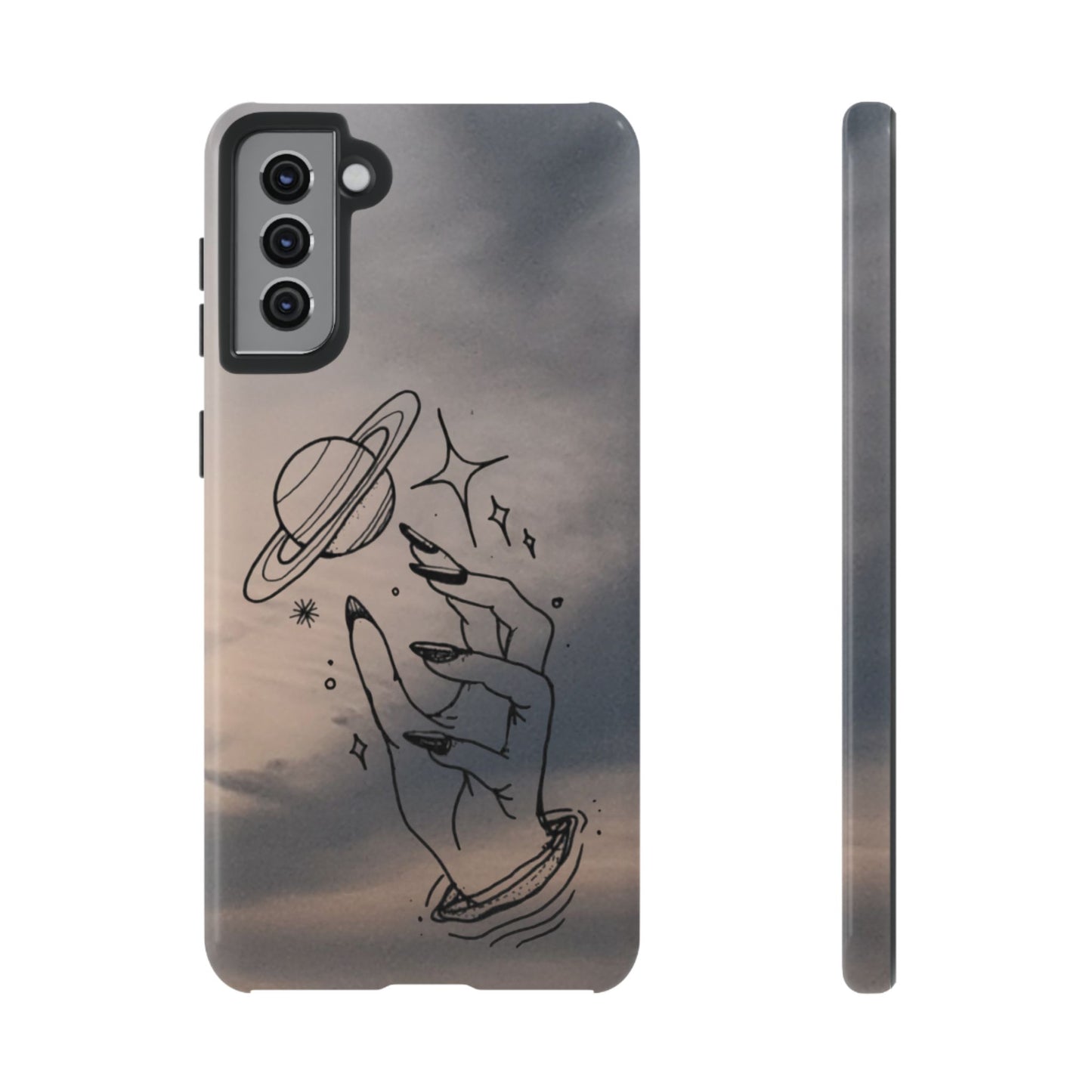 Celestial Hand Phone Case — Matte Sky Background with Saturn & Stars