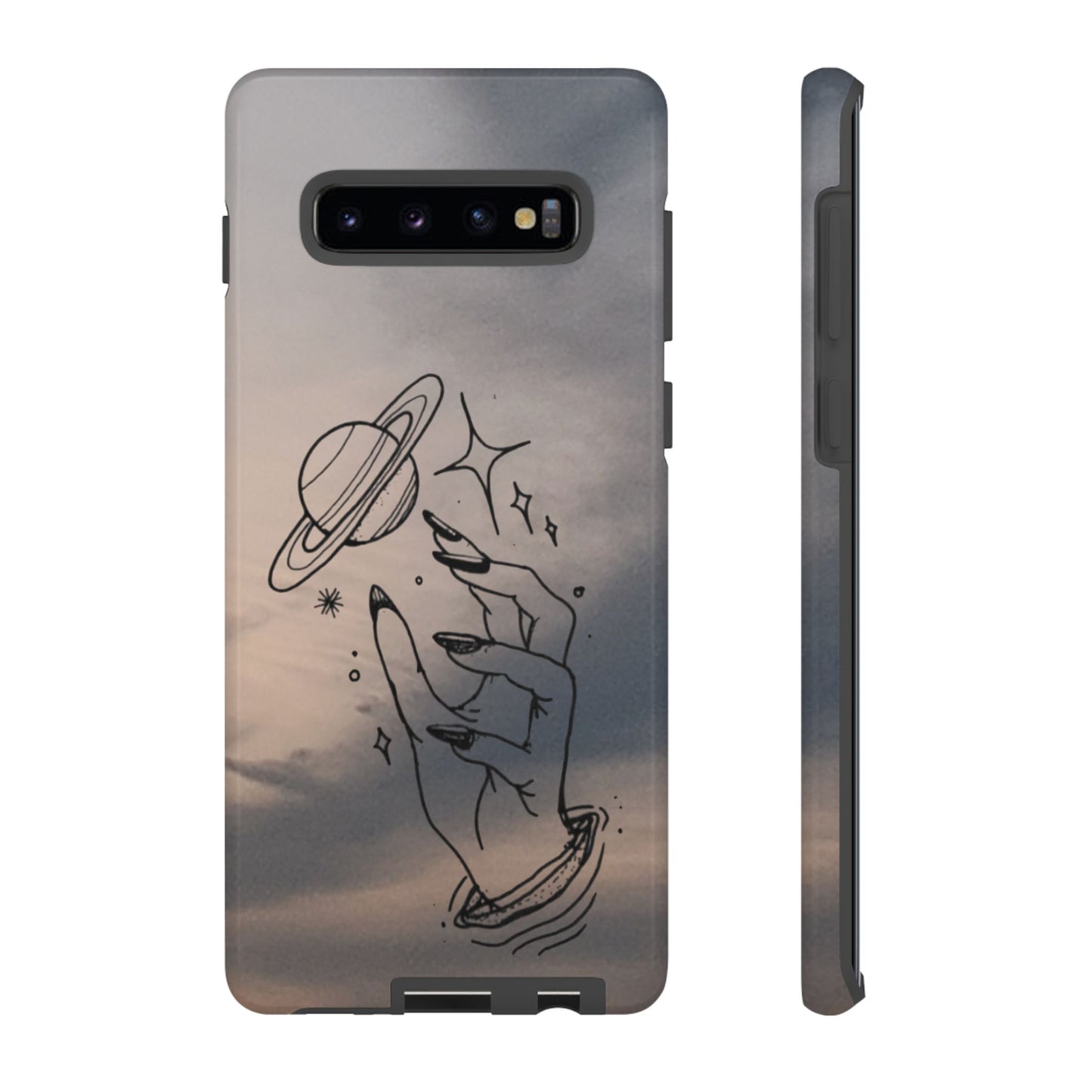 Celestial Hand Phone Case — Matte Sky Background with Saturn & Stars