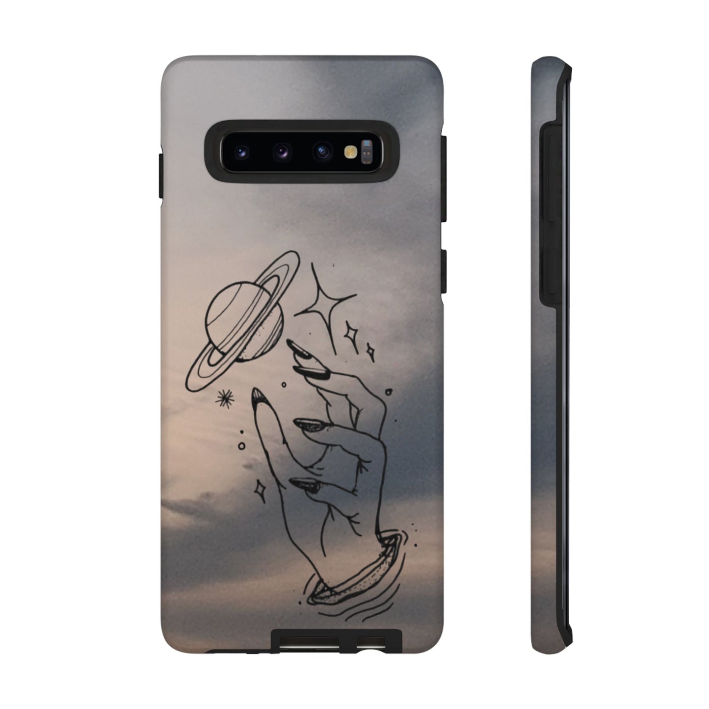 Celestial Hand Phone Case — Matte Sky Background with Saturn & Stars