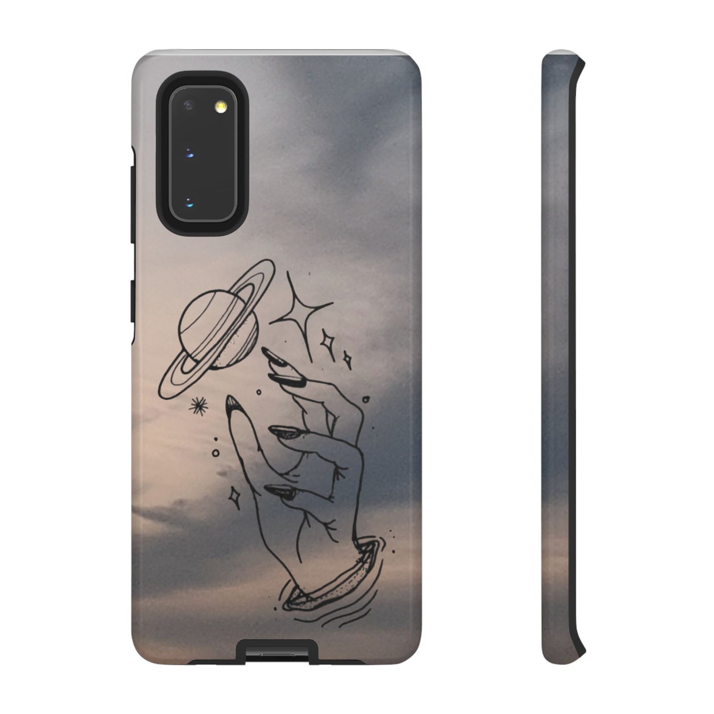 Celestial Hand Phone Case — Matte Sky Background with Saturn & Stars