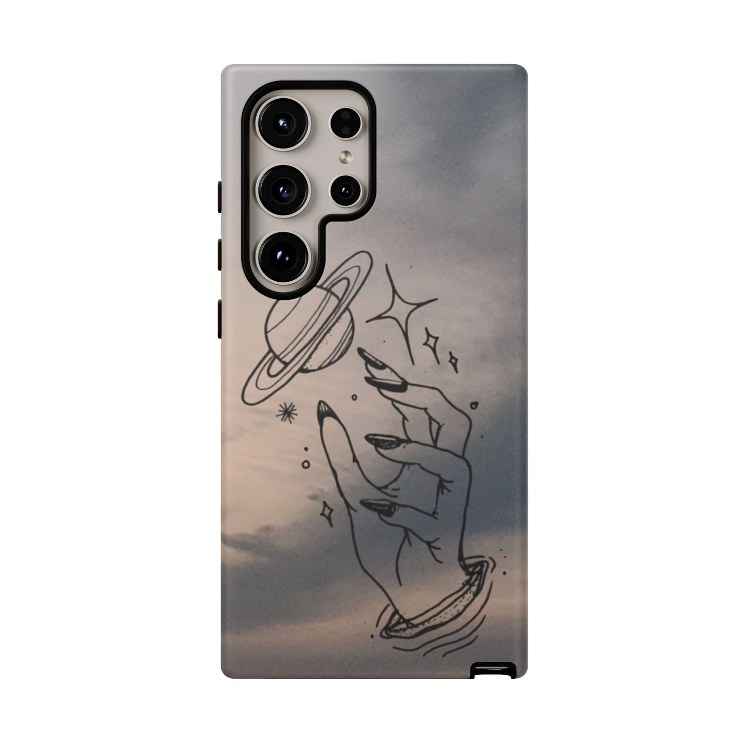 Celestial Hand Phone Case — Matte Sky Background with Saturn & Stars
