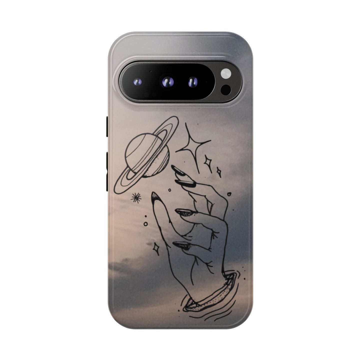 Celestial Hand Phone Case — Matte Sky Background with Saturn & Stars