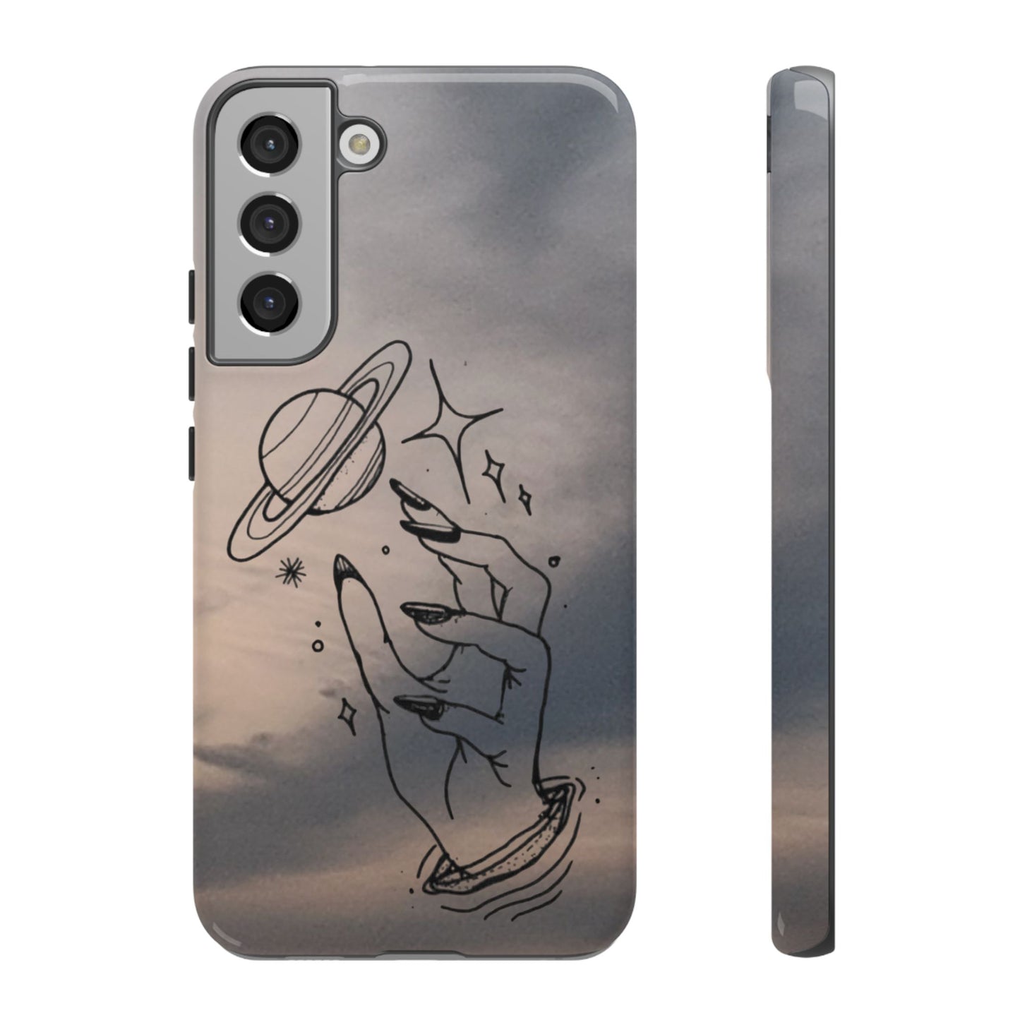 Celestial Hand Phone Case — Matte Sky Background with Saturn & Stars